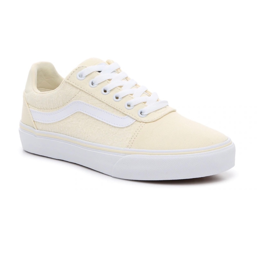 Pastel yellow, low-top Vans